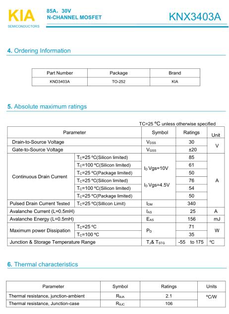 KNX3403A,85A/ 30V,MOS管